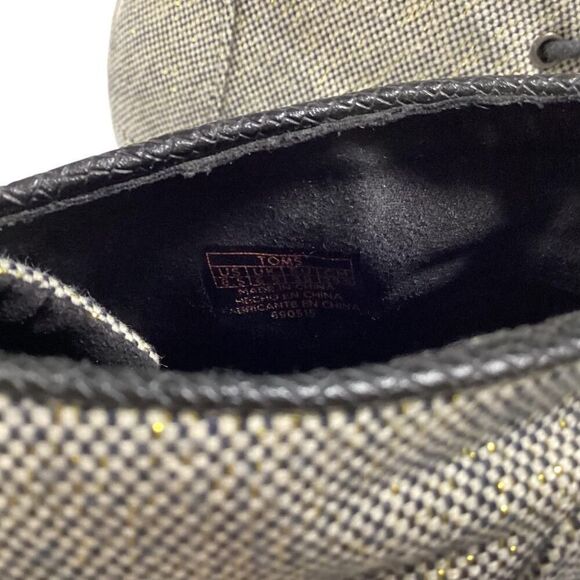 Toms Ankle Boots Womens 8.5 Black Ivory Gold Desert Sparkle Lace Up Wedge Shoes - Picture 8 of 8